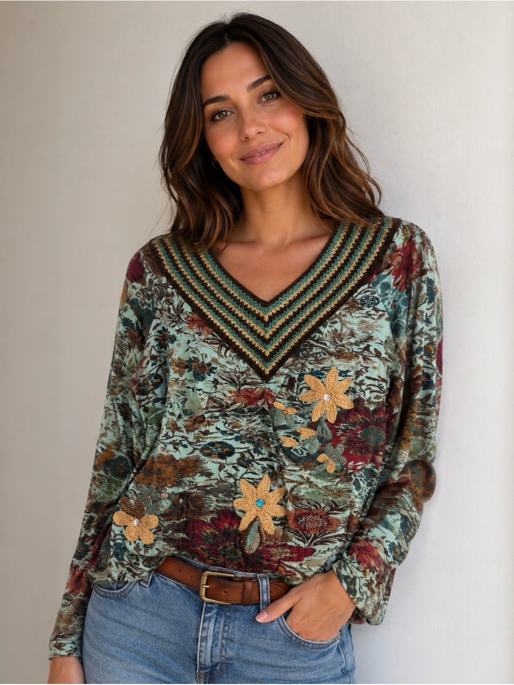Vintage Rene Derhy V-Neck Floral Top